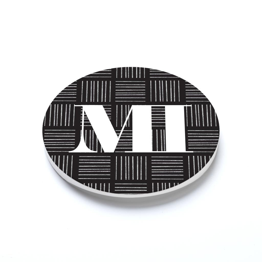 Car Coaster-Black and White Abbreviated on Black Michigan -1