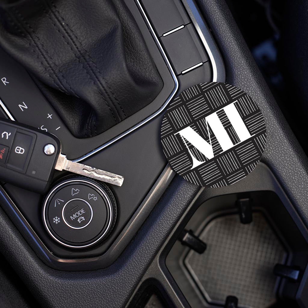 Car Coaster-Black and White Abbreviated on Black Michigan -3