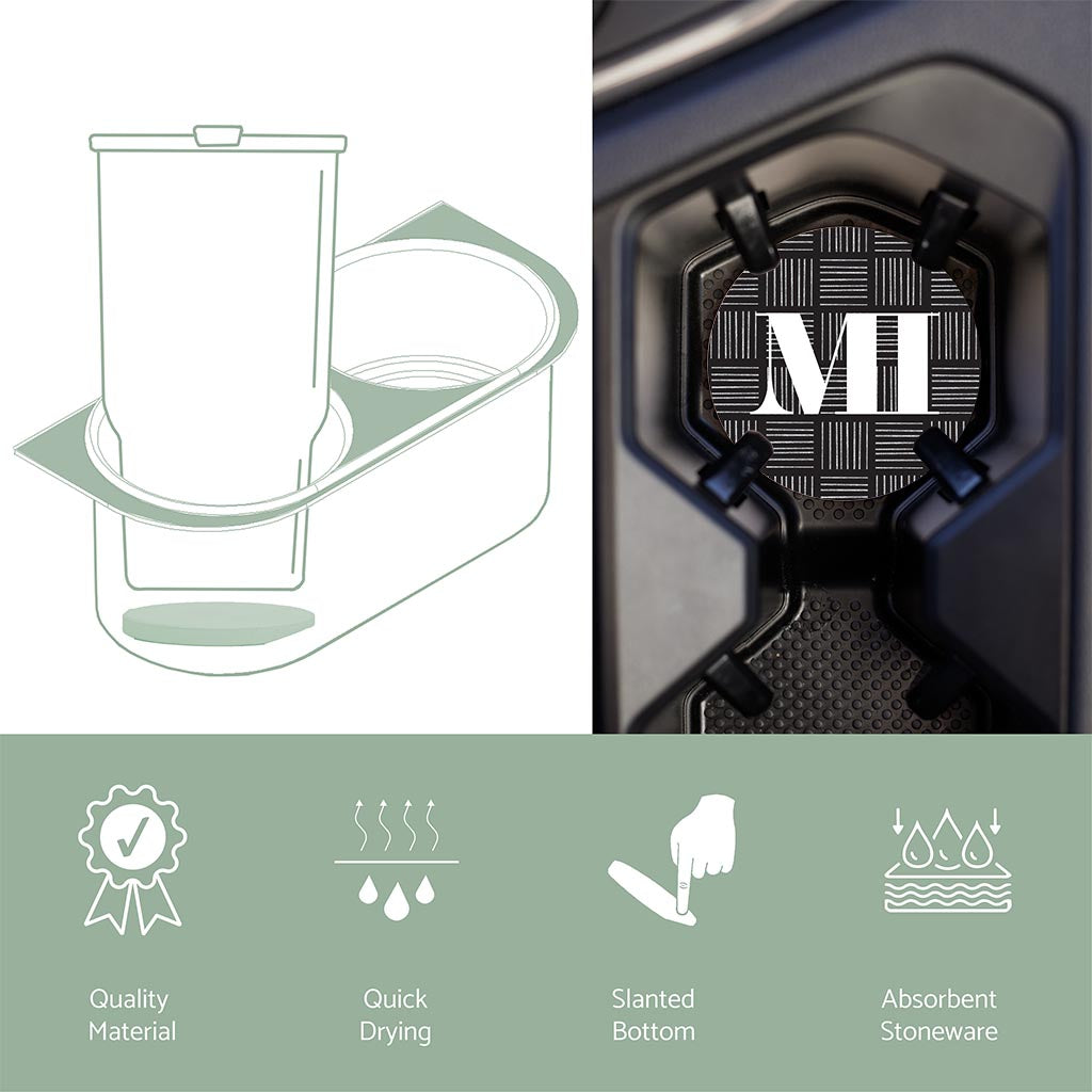 Car Coaster-Black and White Abbreviated on Black Michigan -4