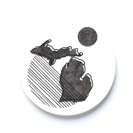 Car Coaster-Black and White Geometric on White Michigan -0