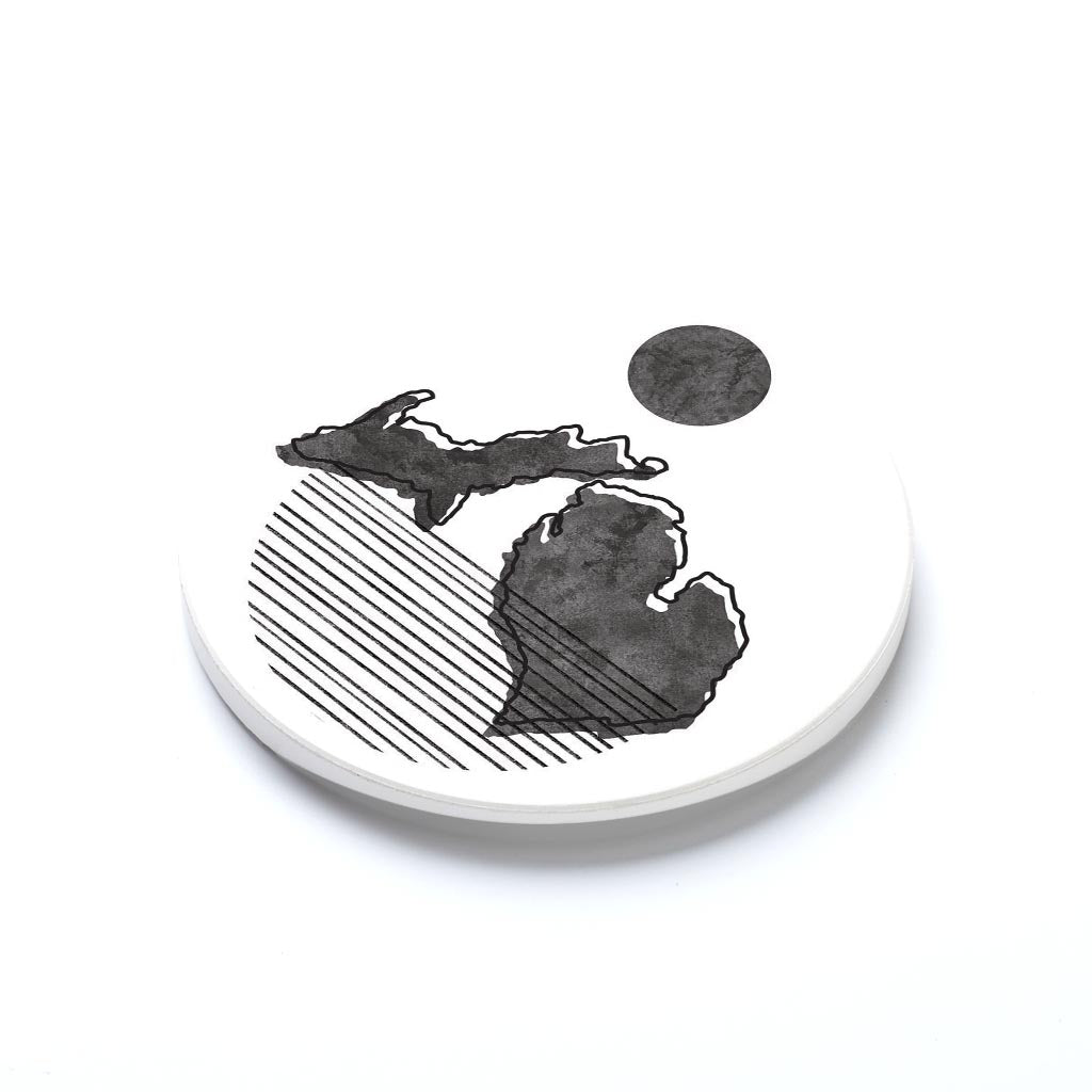 Car Coaster-Black and White Geometric on White Michigan -1