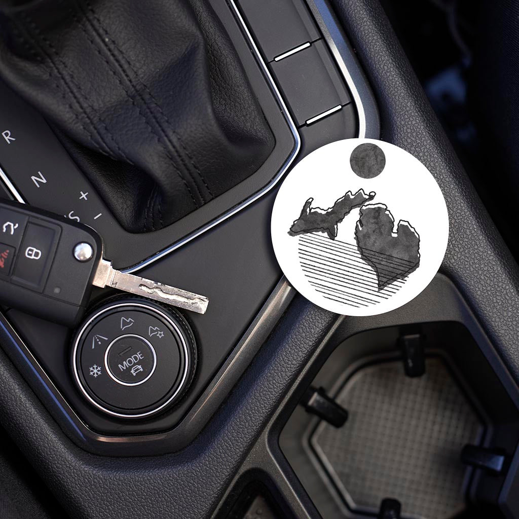 Car Coaster-Black and White Geometric on White Michigan -3