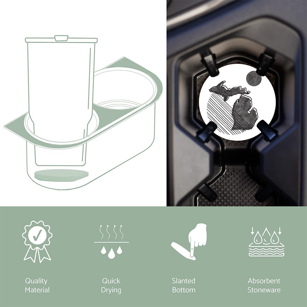 Car Coaster-Black and White Geometric on White Michigan -4