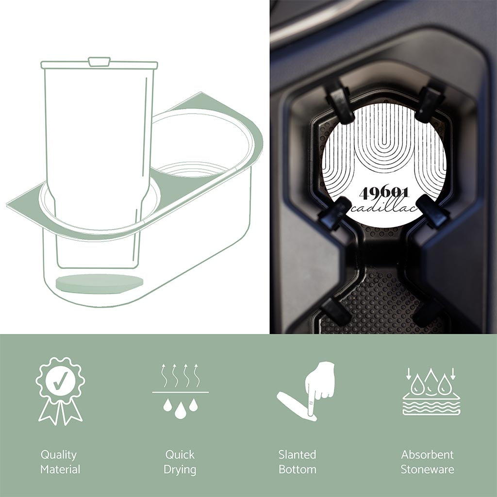 Car Coaster-Black and White City Zip on White Cadillac Michigan 49601 -4