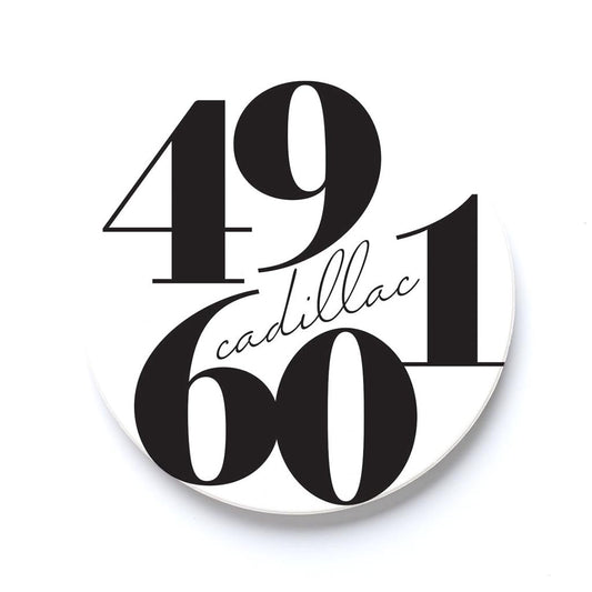 Car Coaster-Black and White Zip Block Cadillac Michigan 49601 -0