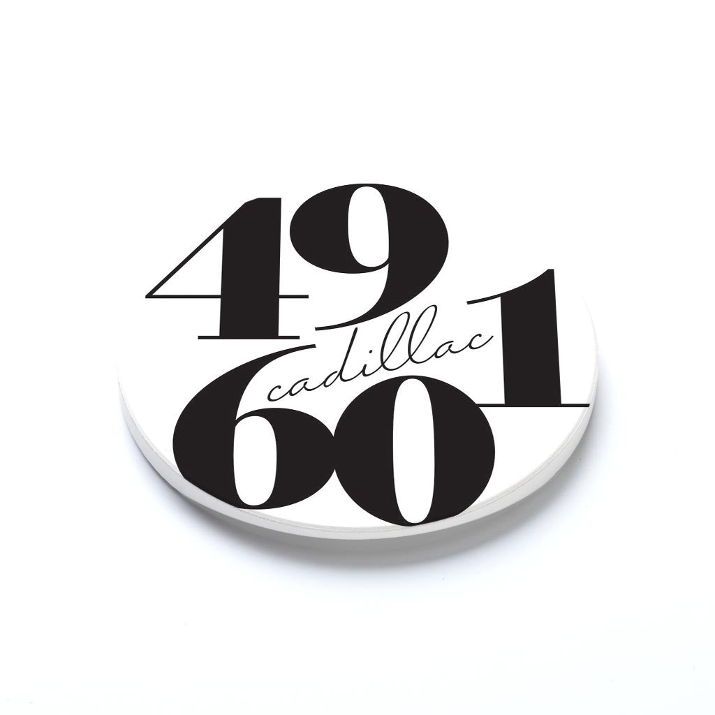 Car Coaster-Black and White Zip Block Cadillac Michigan 49601 -1
