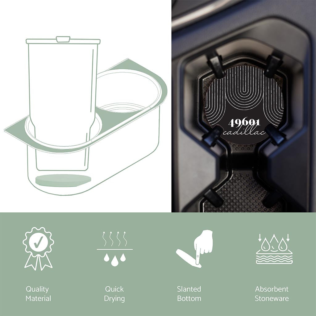 Car Coaster-Black and White City Zip on Black Cadillac Michigan 49601 -4