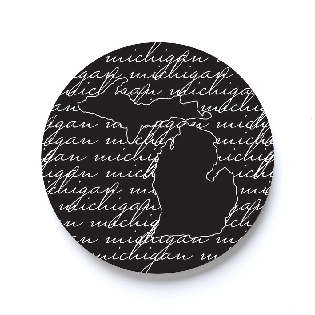 Car Coaster-Black and White State Script Michigan -0