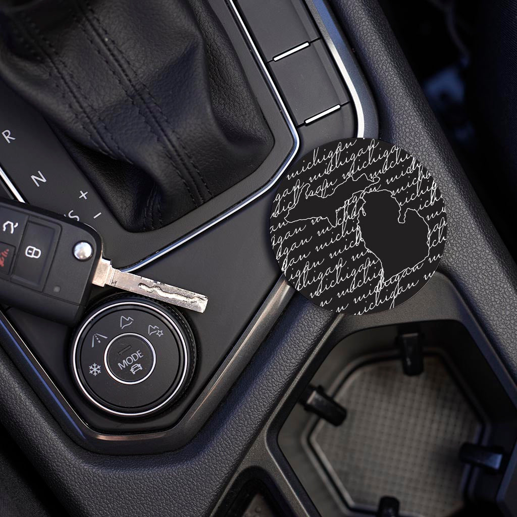 Car Coaster-Black and White State Script Michigan -3