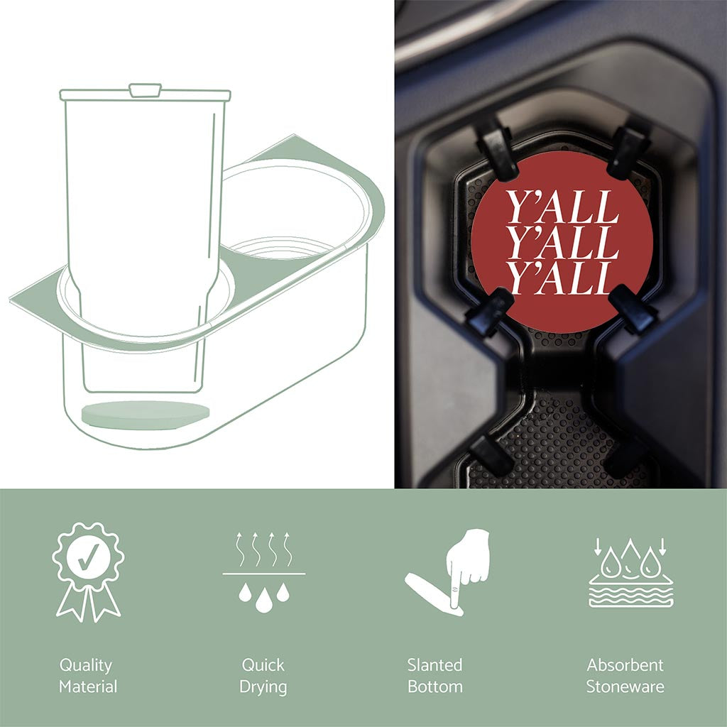 Car Coaster-Y'all Y'all Y'all Maroon