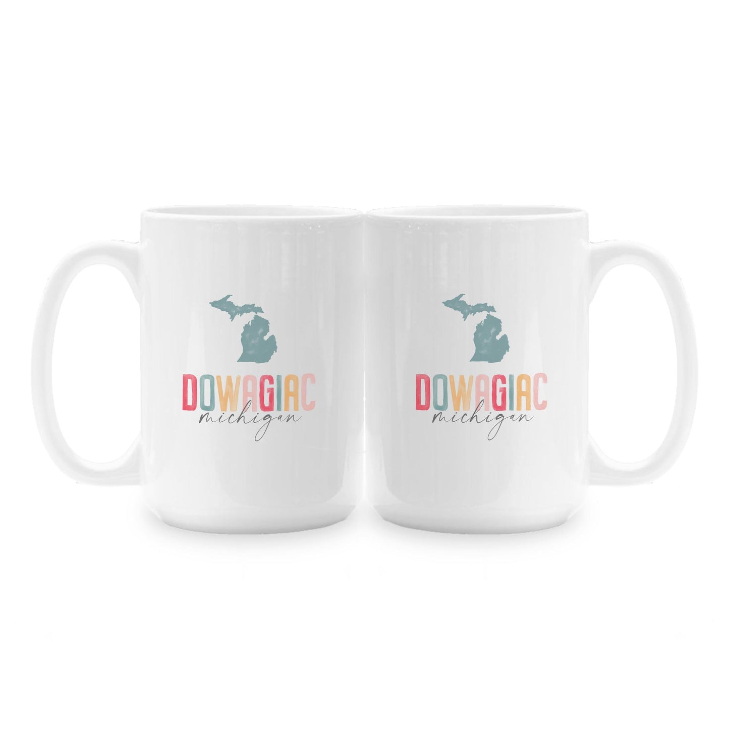 15oz Coffee Mug White-Watercolor City Dowagiac Michigan -1