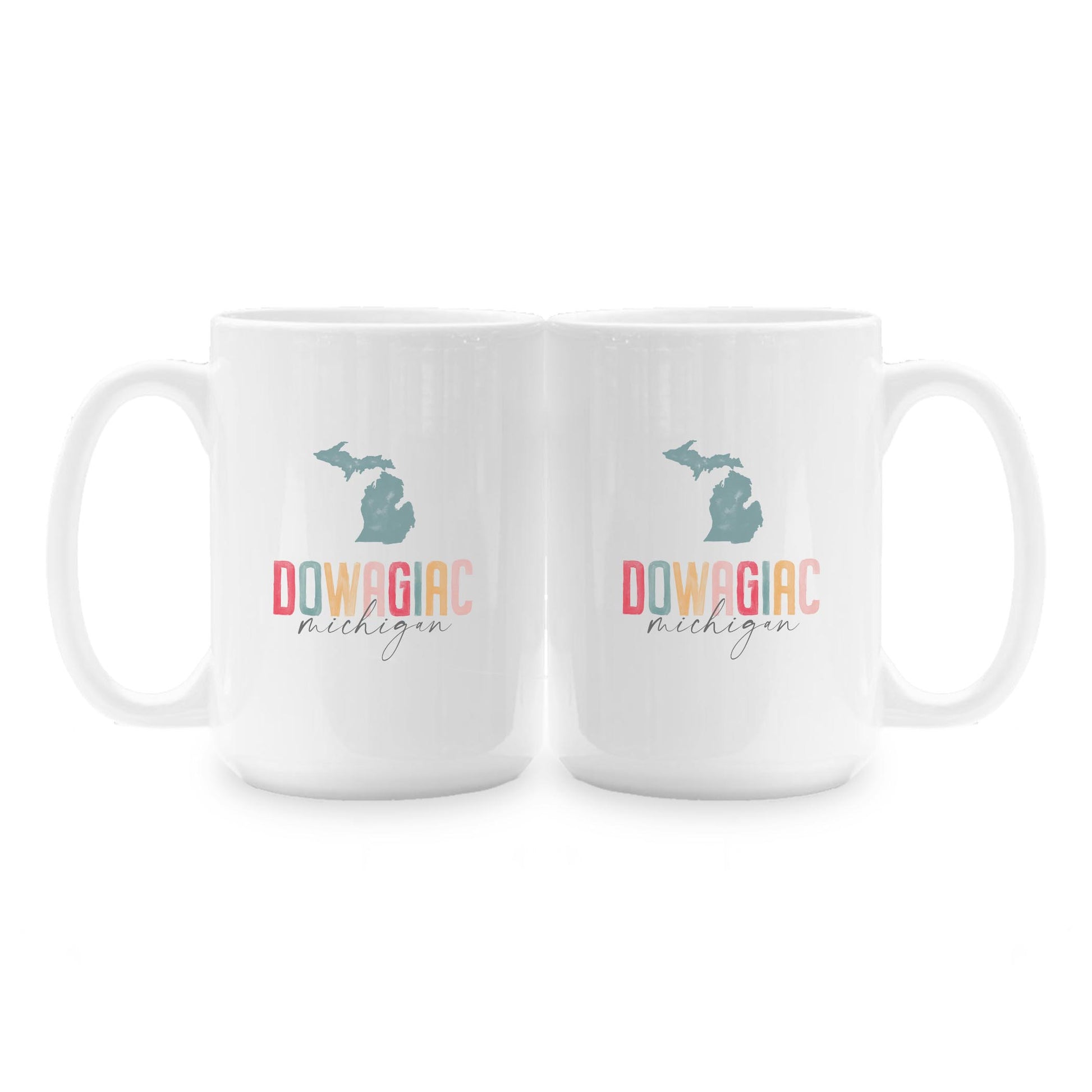 15oz Coffee Mug White-Watercolor City Dowagiac Michigan -1
