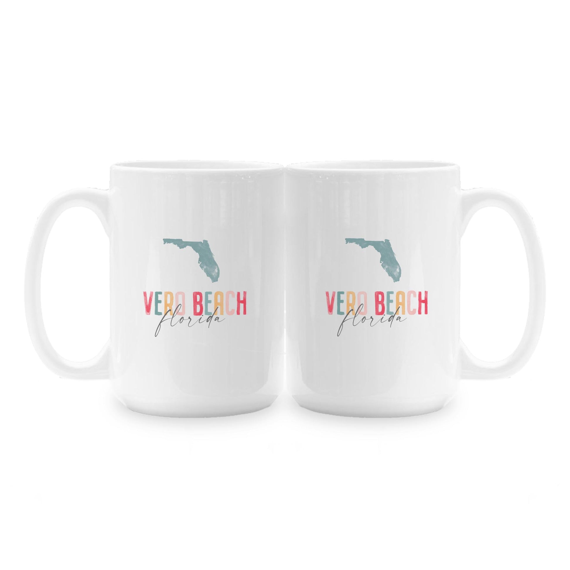 15oz Coffee Mug White-Watercolor City Vero Beach Florida -1