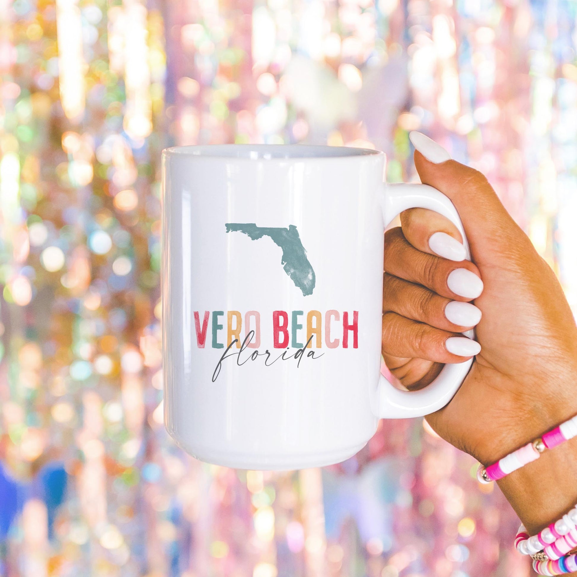 15oz Coffee Mug White-Watercolor City Vero Beach Florida -4
