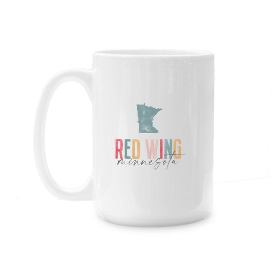 15oz Coffee Mug White-Watercolor City Red Wing Minnesota -0