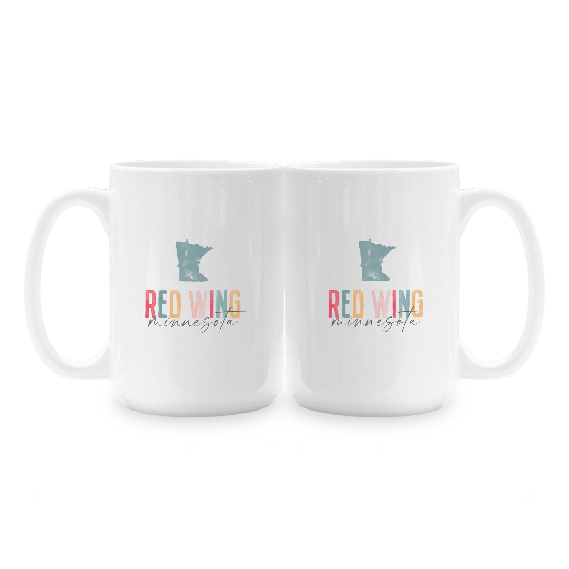 15oz Coffee Mug White-Watercolor City Red Wing Minnesota -1