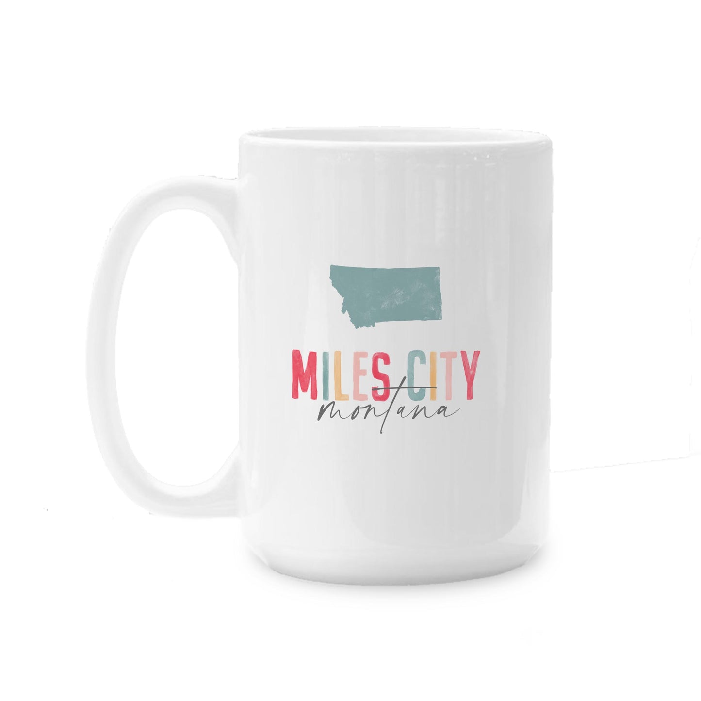 15oz Coffee Mug White-Watercolor City Miles City Montana -0