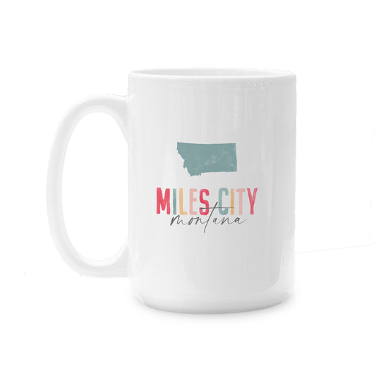 15oz Coffee Mug White-Watercolor City Miles City Montana -0