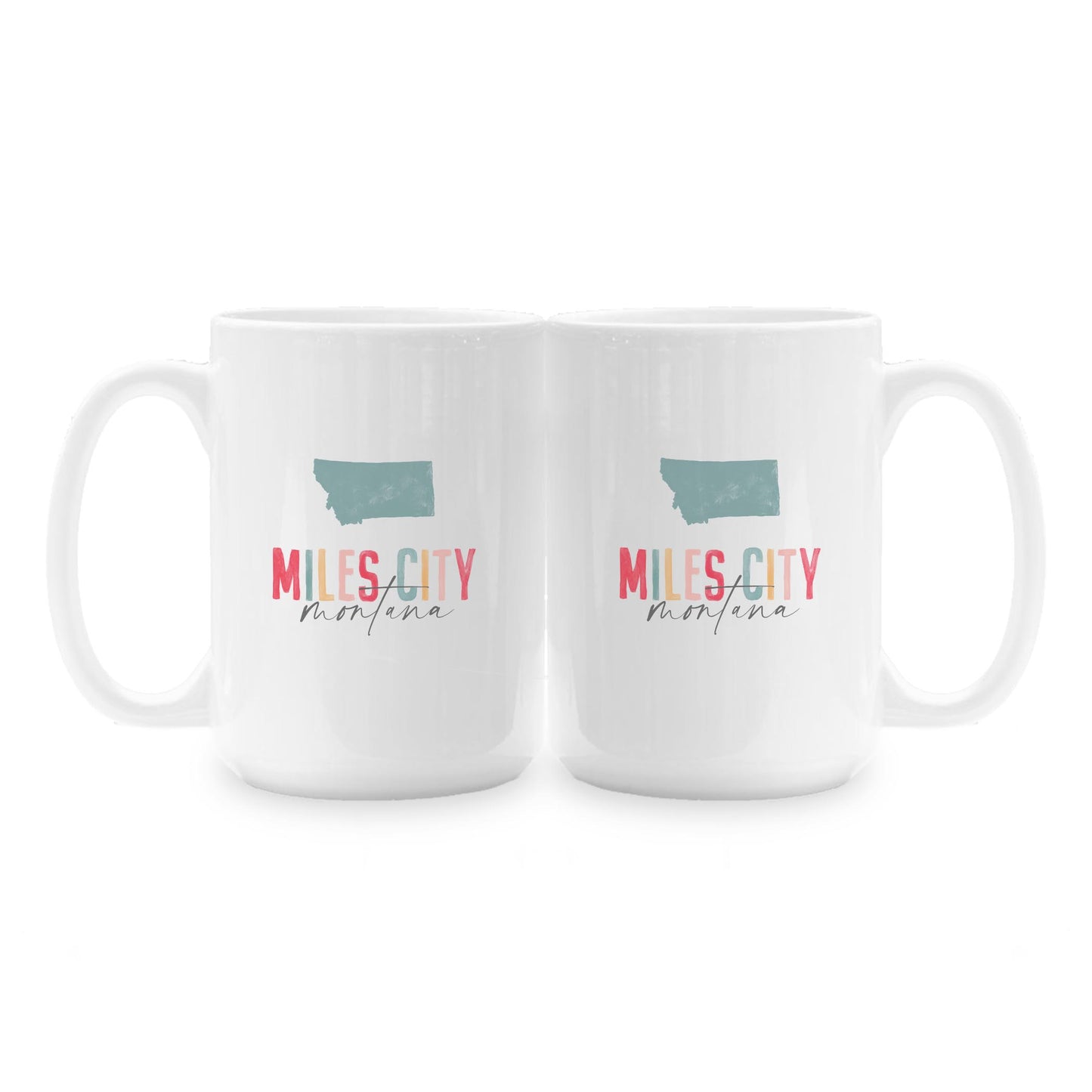 15oz Coffee Mug White-Watercolor City Miles City Montana -1