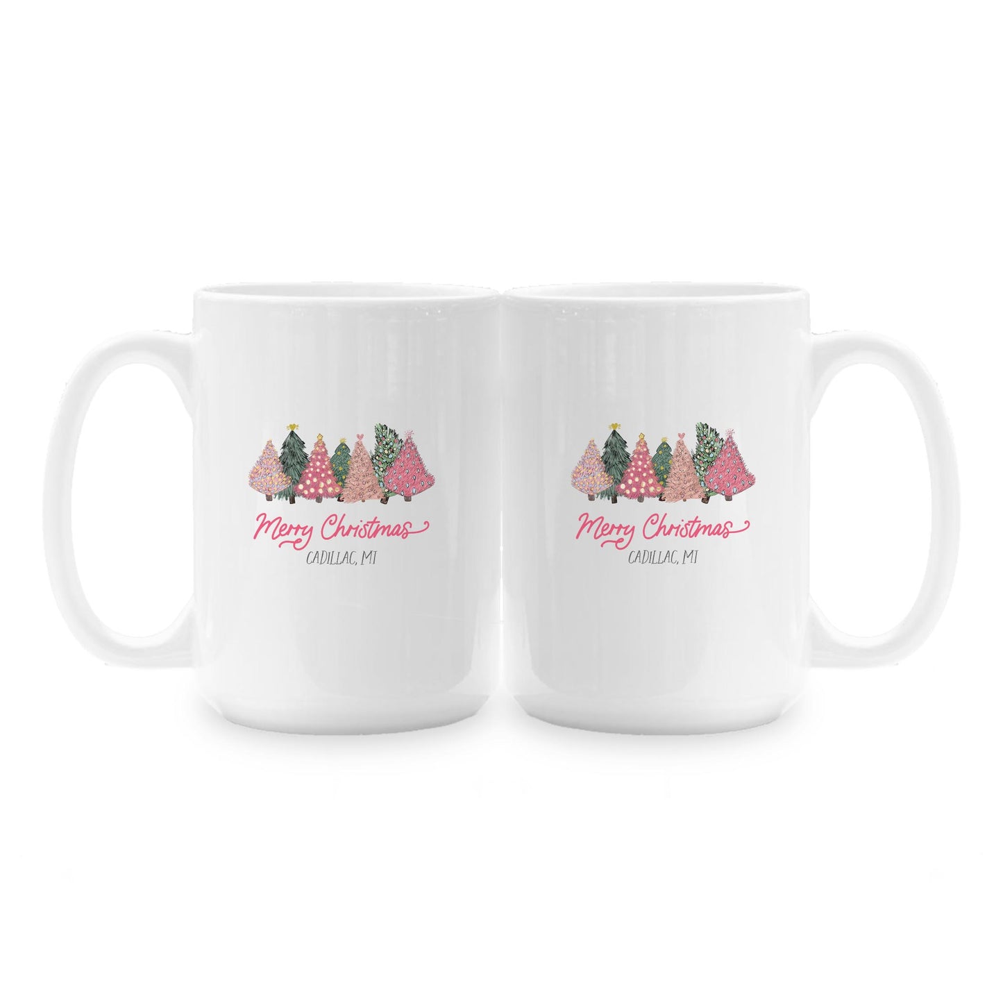 15oz Coffee Mug White-Pink Trees Cadillac Michigan -1