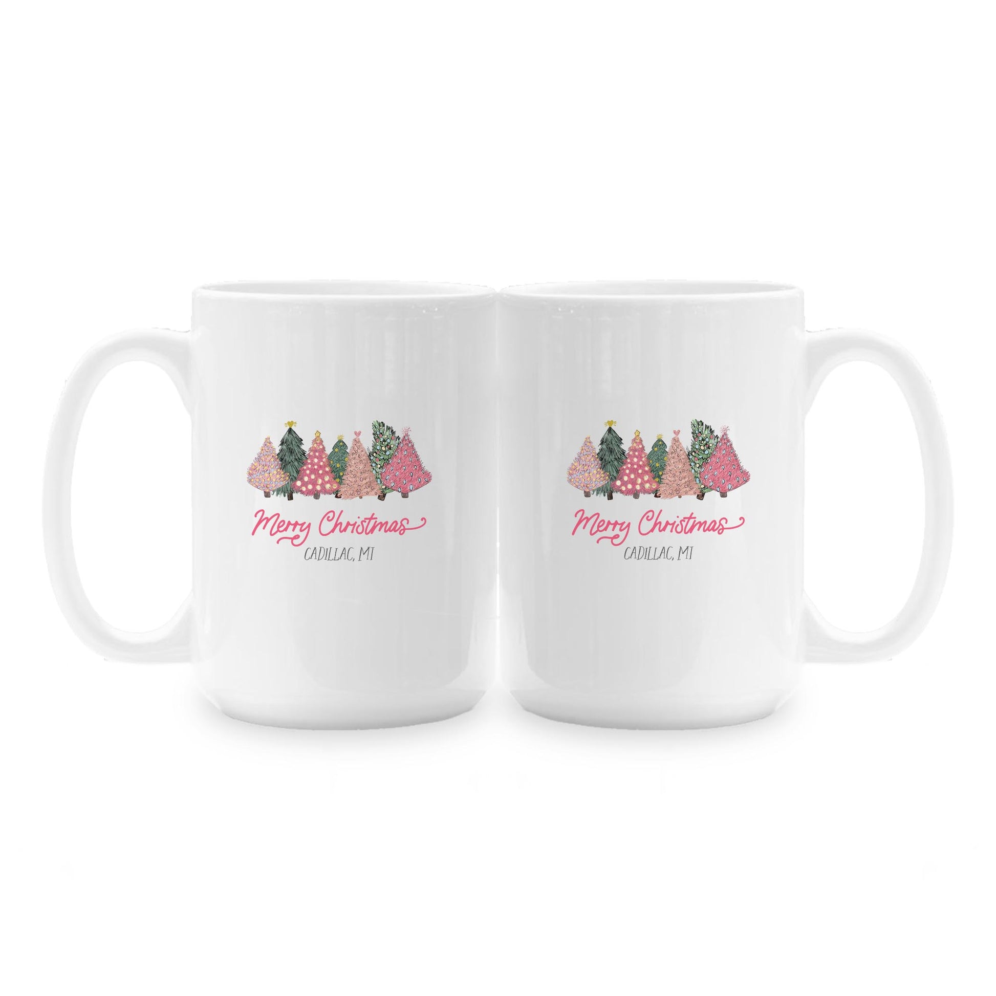 15oz Coffee Mug White-Pink Trees Cadillac Michigan -1