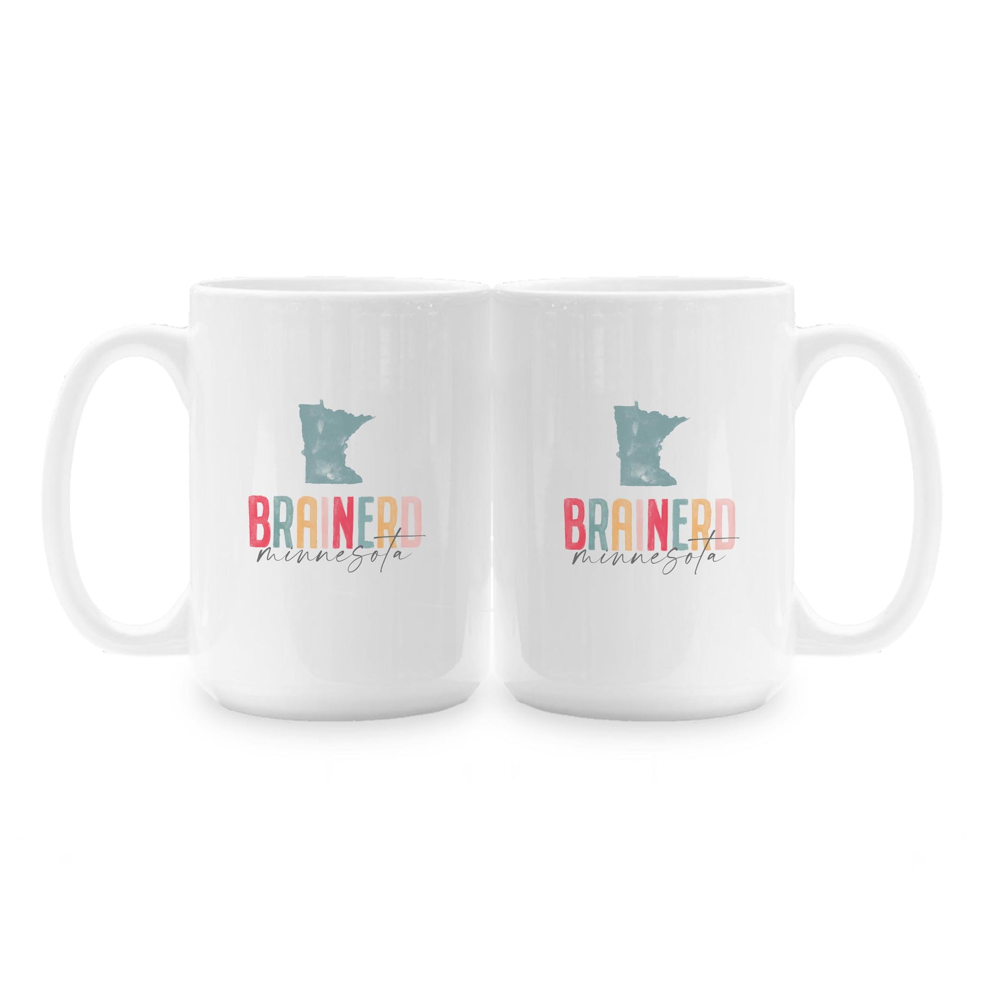 15oz Coffee Mug White-Watercolor City Brainerd Minnesota -1