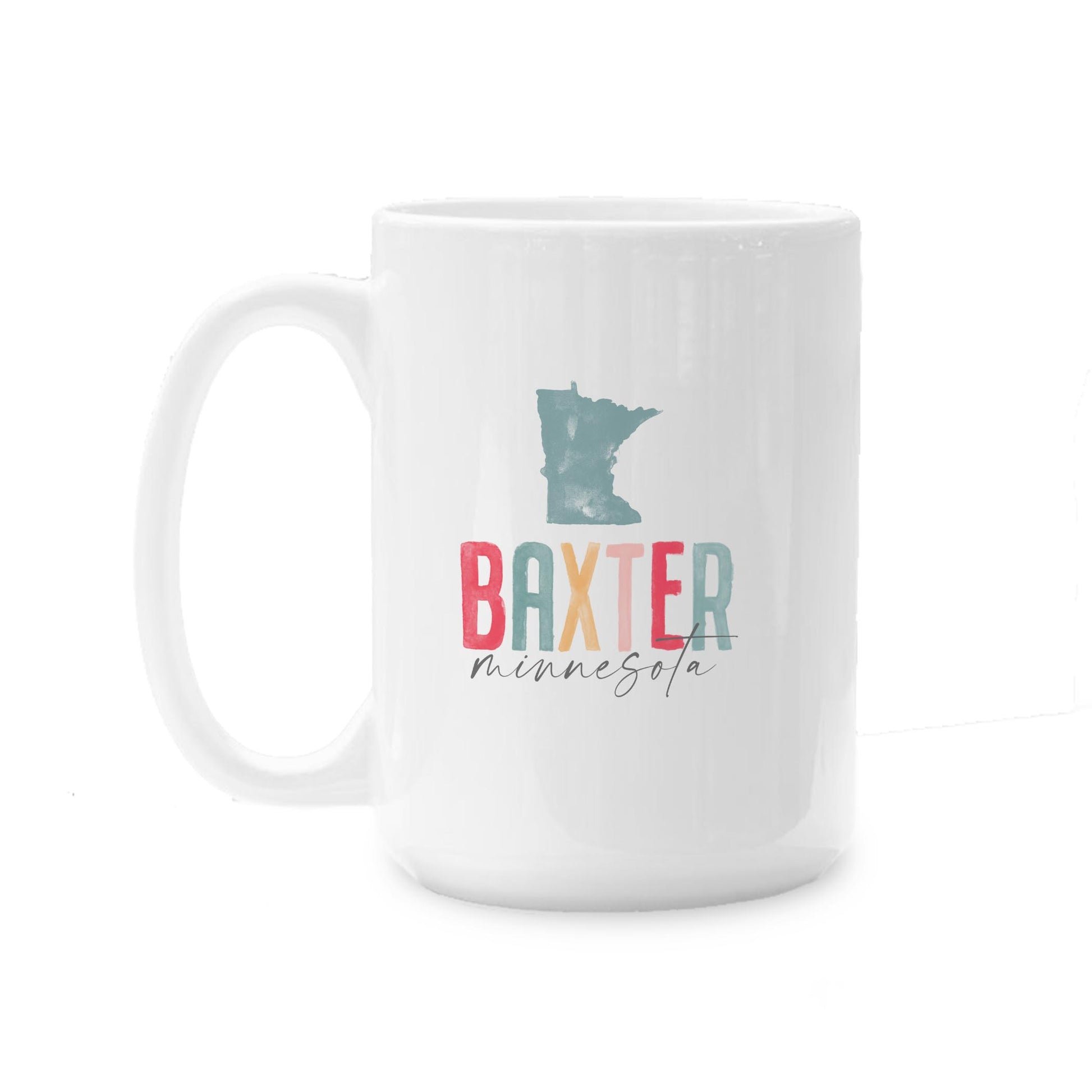 15oz Coffee Mug White-Watercolor City Baxter Minnesota -0