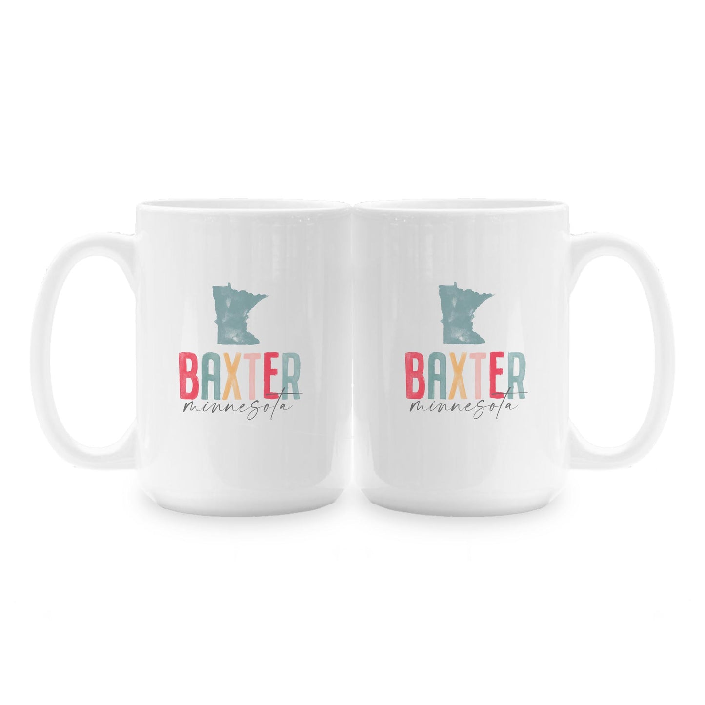15oz Coffee Mug White-Watercolor City Baxter Minnesota -1