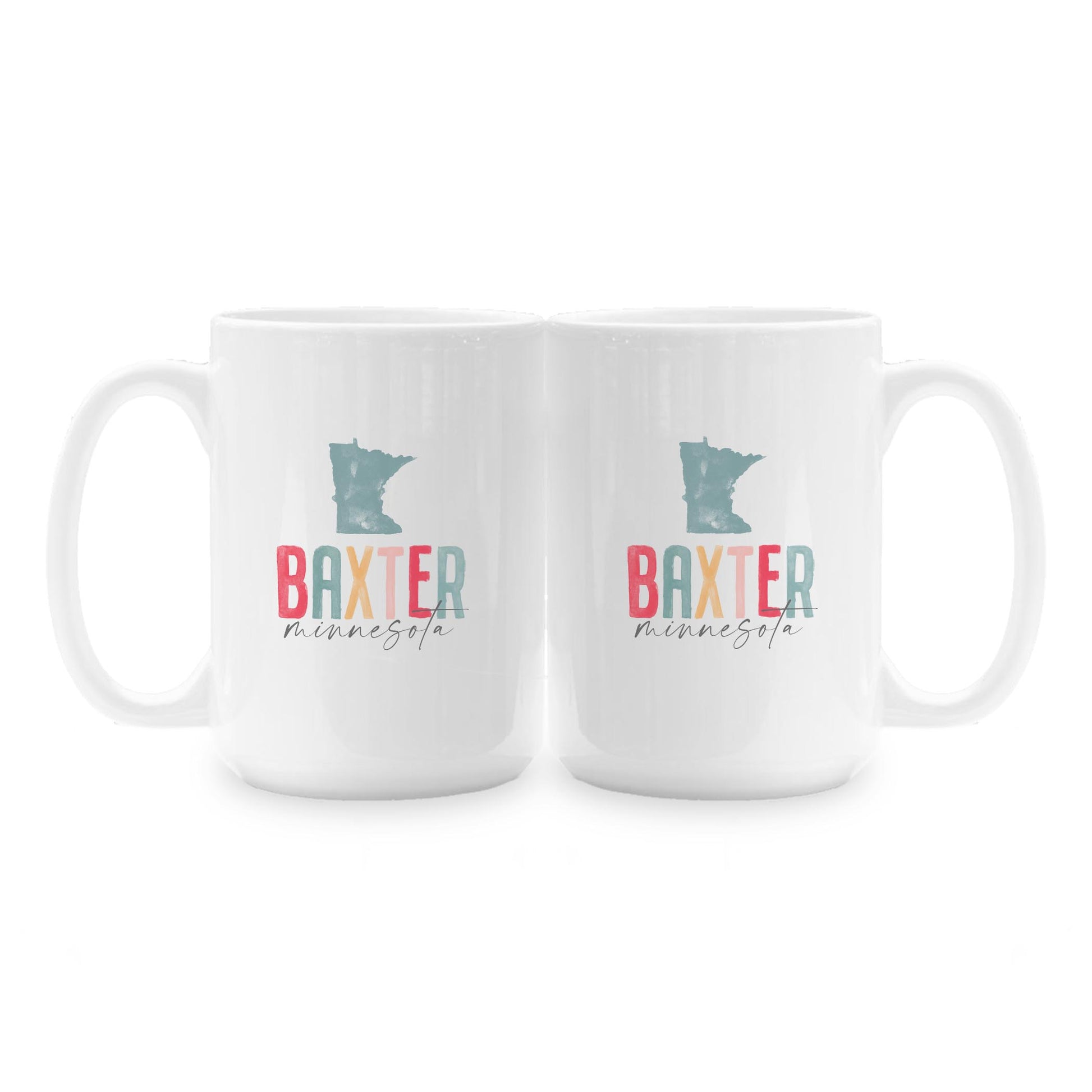 15oz Coffee Mug White-Watercolor City Baxter Minnesota -1