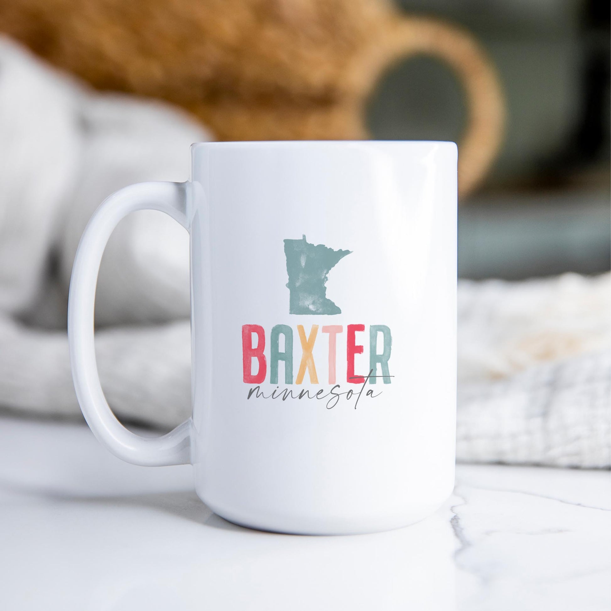 15oz Coffee Mug White-Watercolor City Baxter Minnesota -2