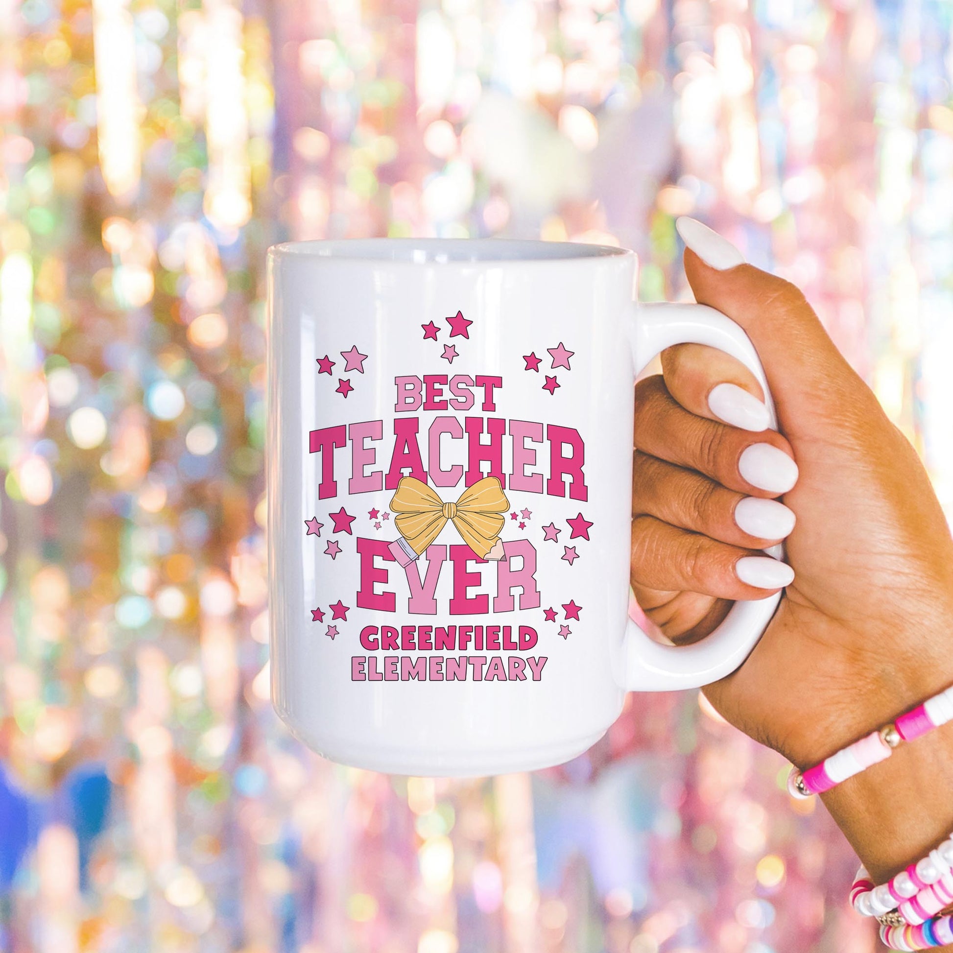 15oz Coffee Mug White-Love+Local Classroom Coquette Best Teacher Ever -4