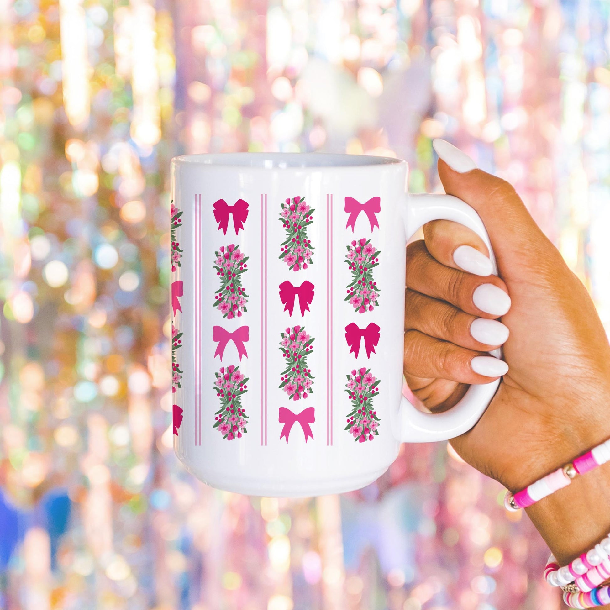 15oz Coffee Mug White-Love+Local Bonita Bows -4