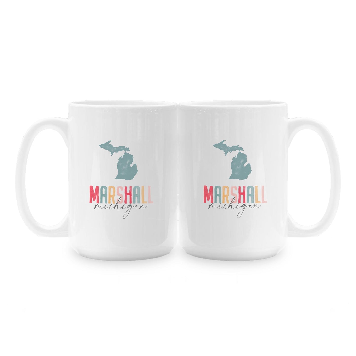 15oz Coffee Mug White-Watercolor City Marshall Michigan -1