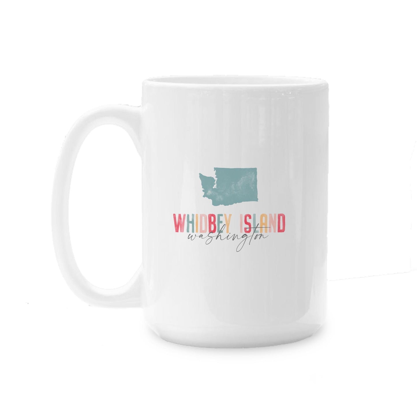15oz Coffee Mug White-Watercolor City Whidbey Island Washington -0