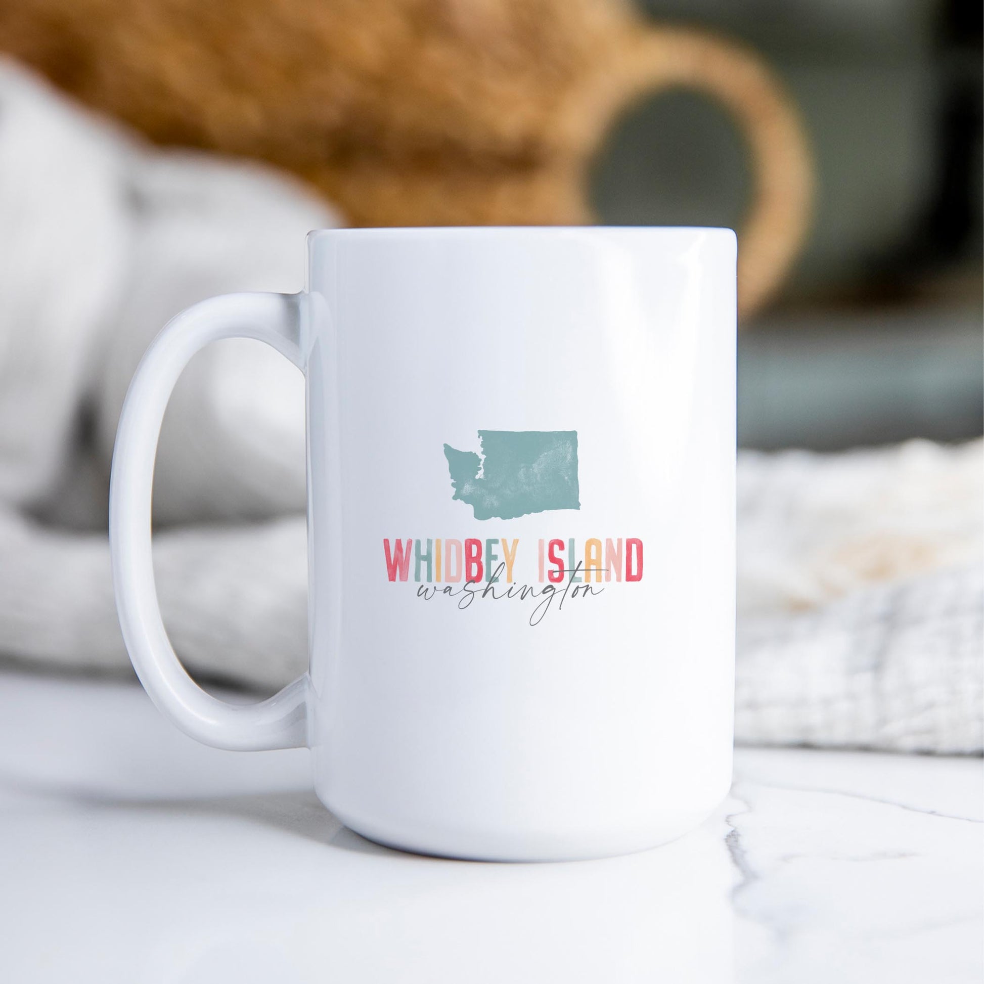 15oz Coffee Mug White-Watercolor City Whidbey Island Washington -2