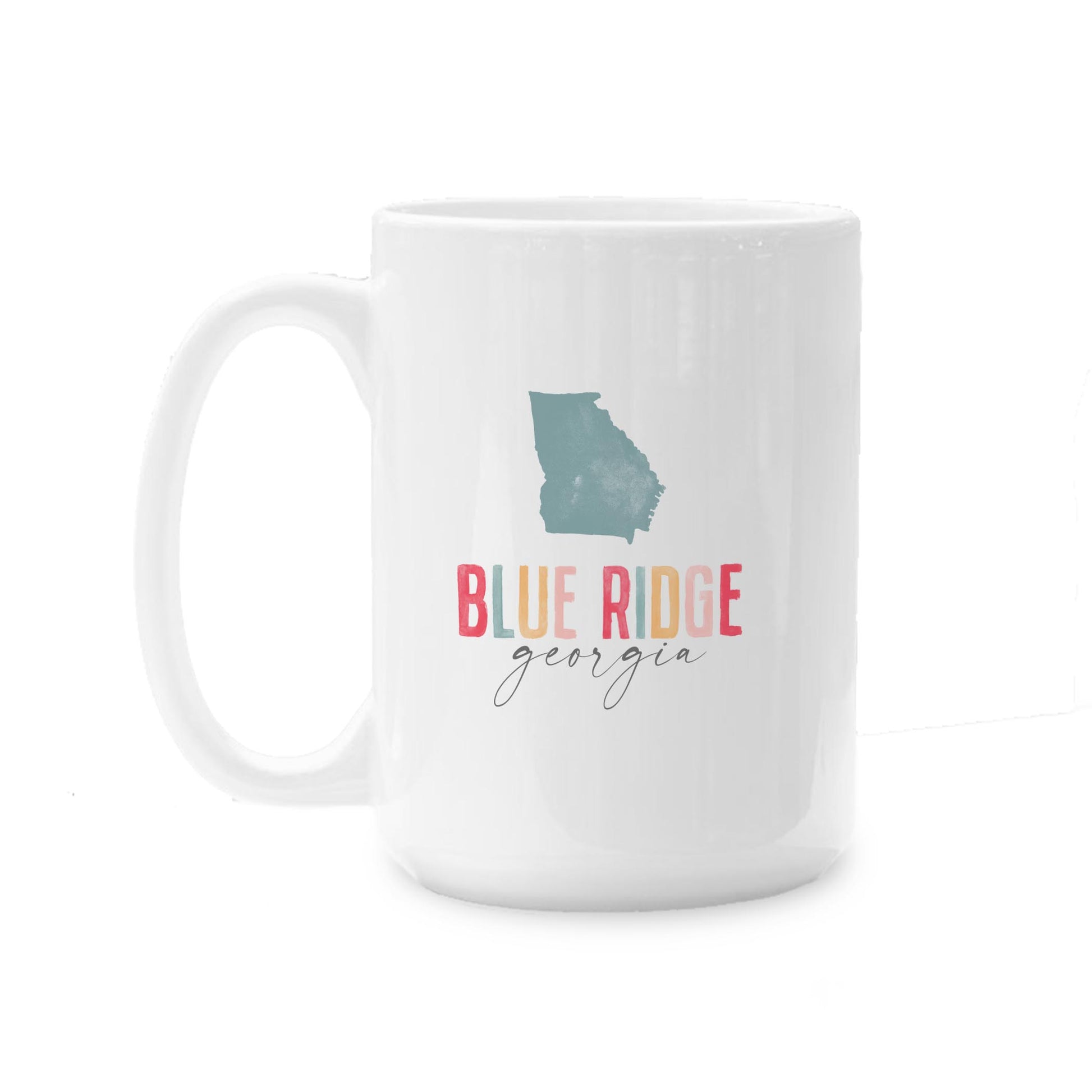 15oz Coffee Mug White-Watercolor City Blue Ridge Georgia -0