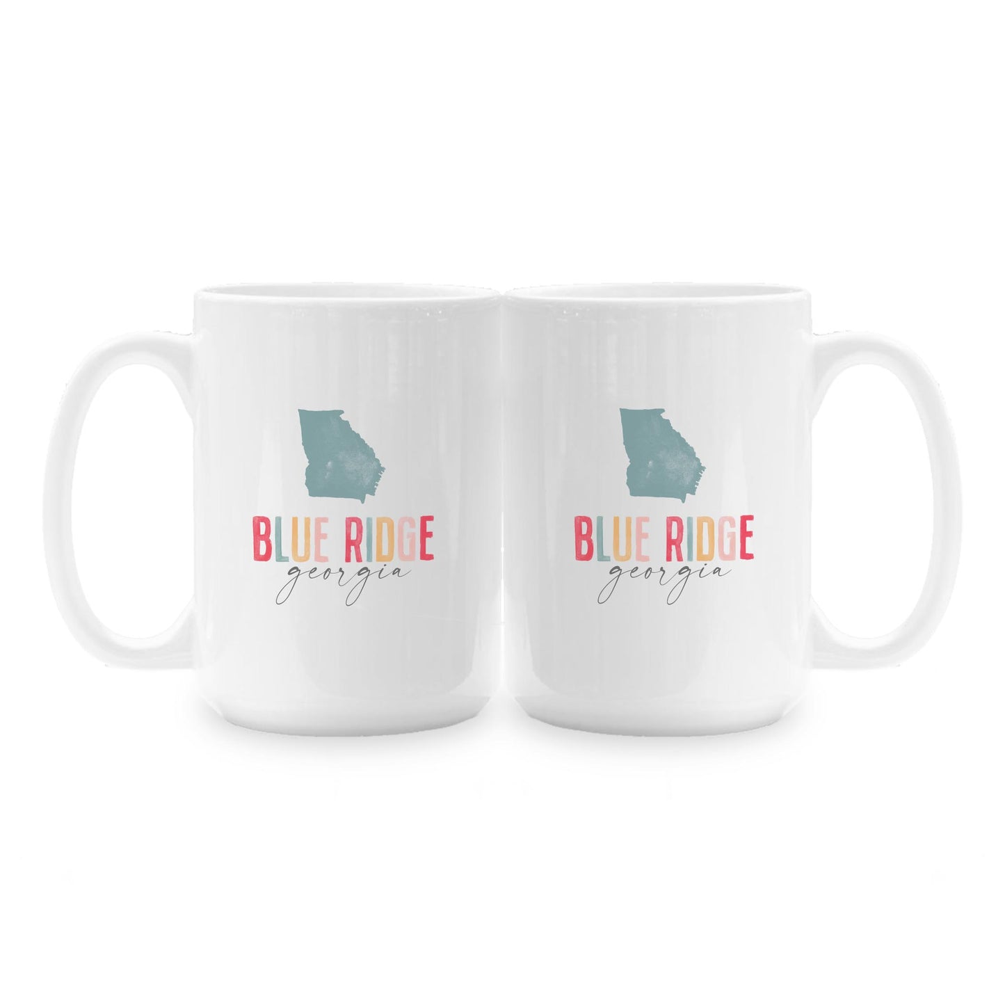 15oz Coffee Mug White-Watercolor City Blue Ridge Georgia -1