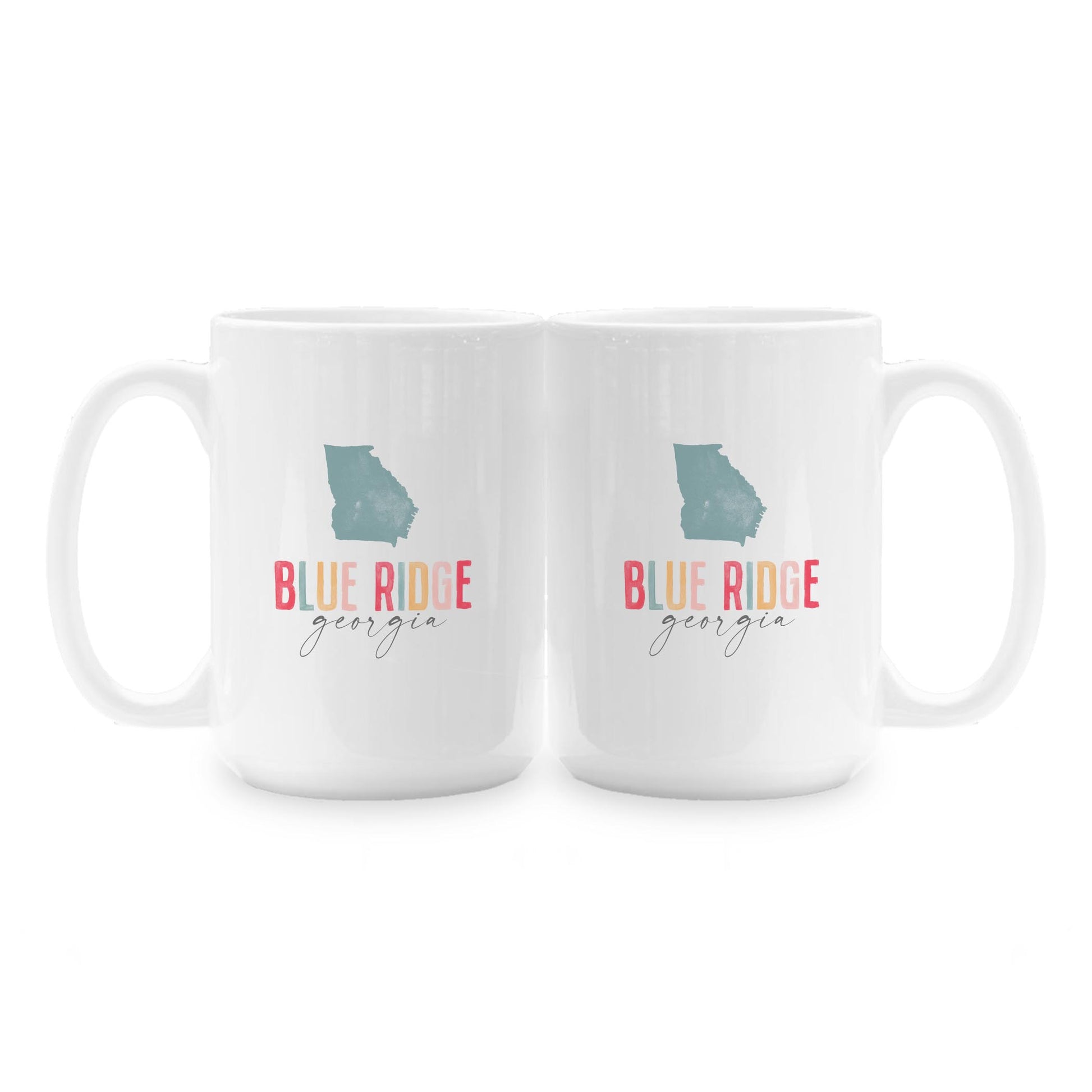 15oz Coffee Mug White-Watercolor City Blue Ridge Georgia -1