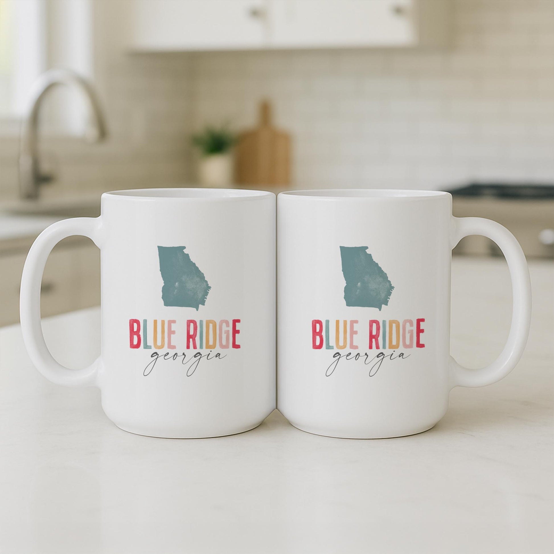 15oz Coffee Mug White-Watercolor City Blue Ridge Georgia -3