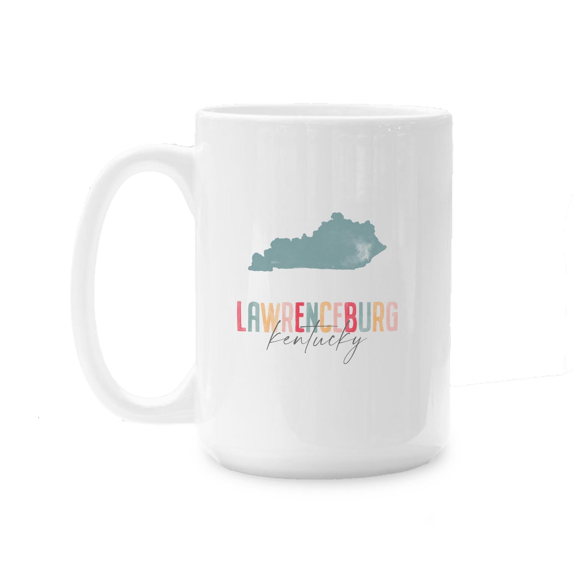15oz Coffee Mug White-Watercolor City Lawrenceburg Kentucky -0