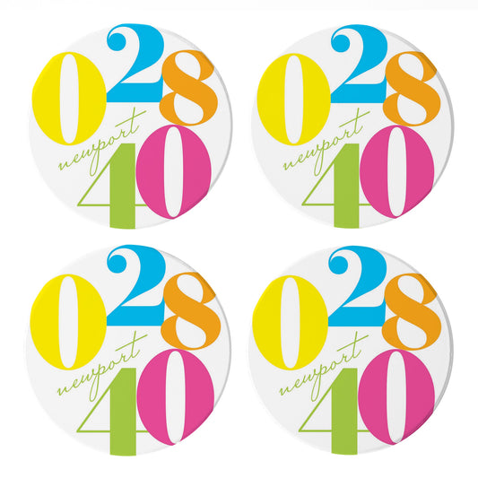 Ceramic Round Coaster 4-Set-Neon City Zip Newport Rhode Island 02840 -0