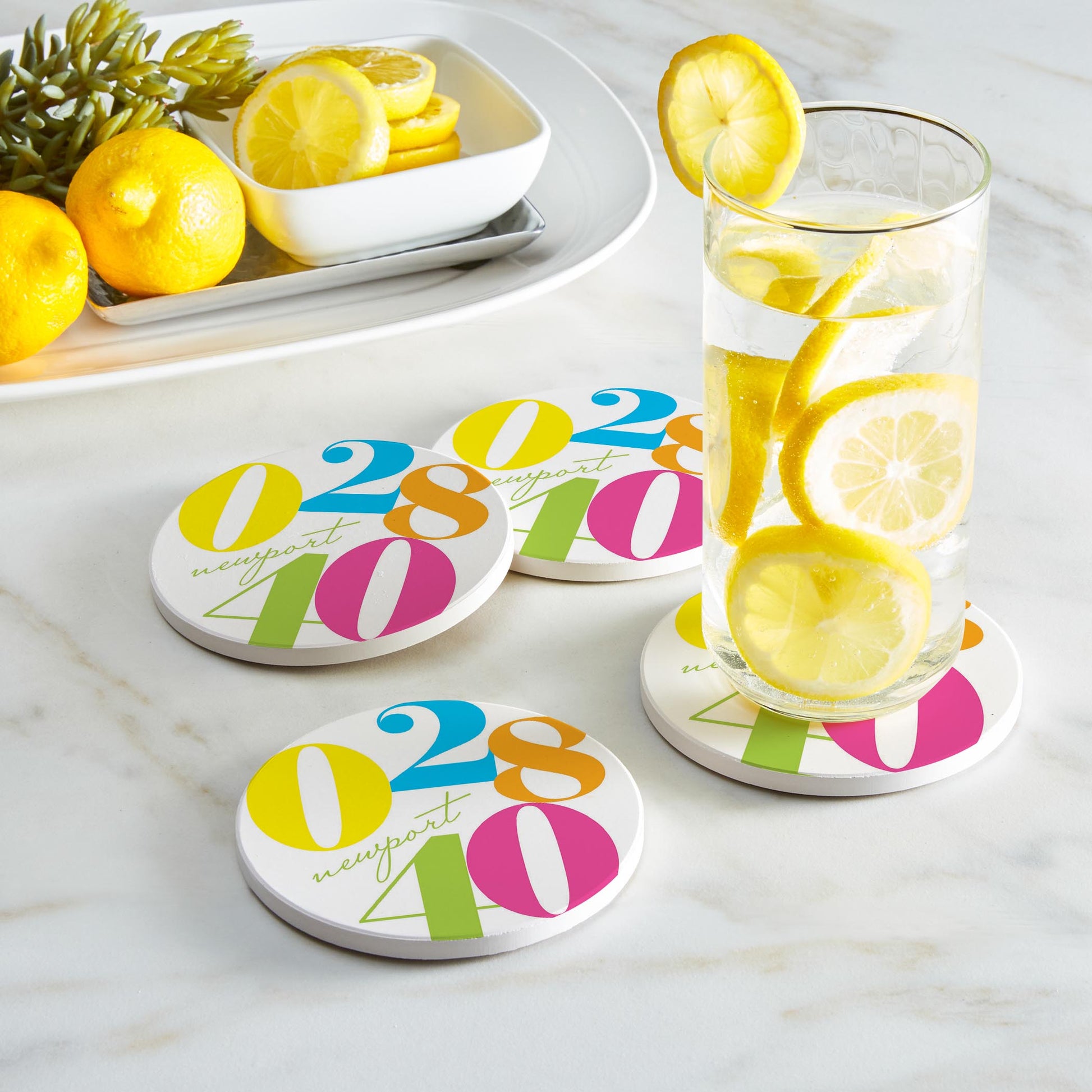 Ceramic Round Coaster 4-Set-Neon City Zip Newport Rhode Island 02840 -1