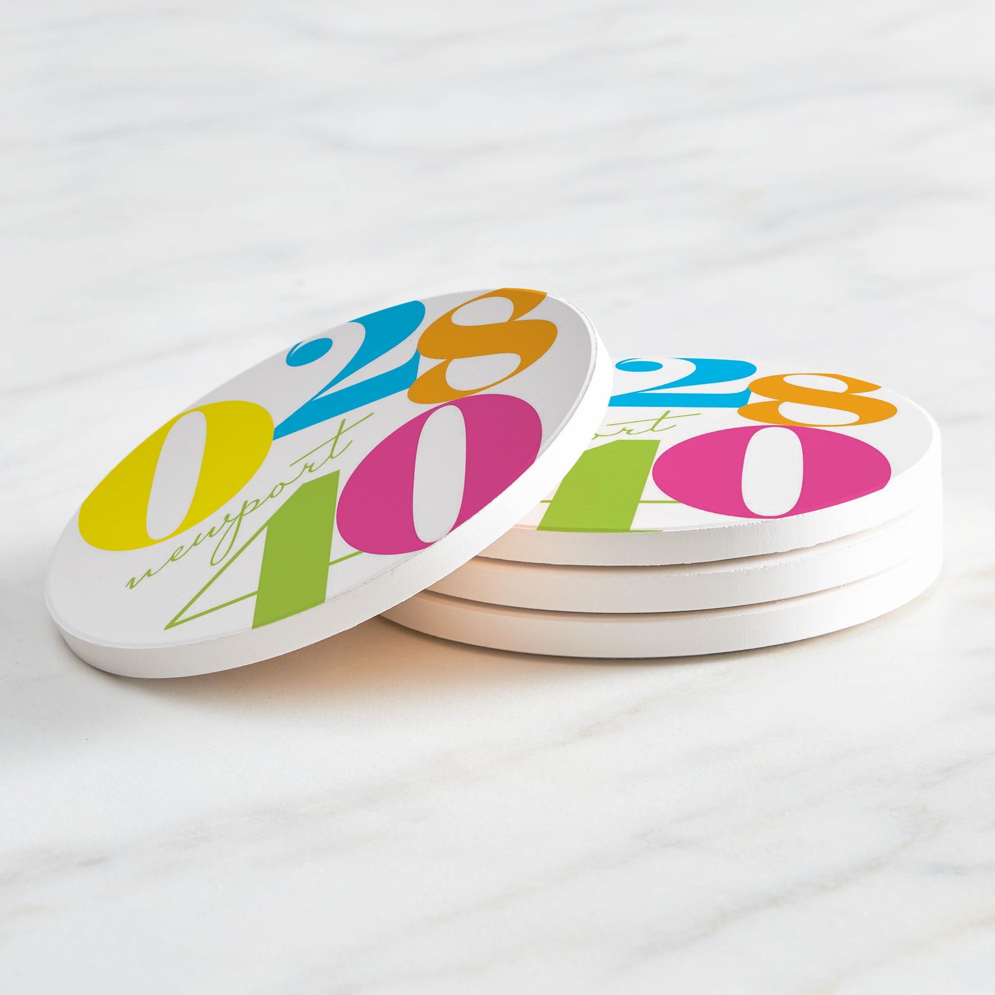 Ceramic Round Coaster 4-Set-Neon City Zip Newport Rhode Island 02840 -2