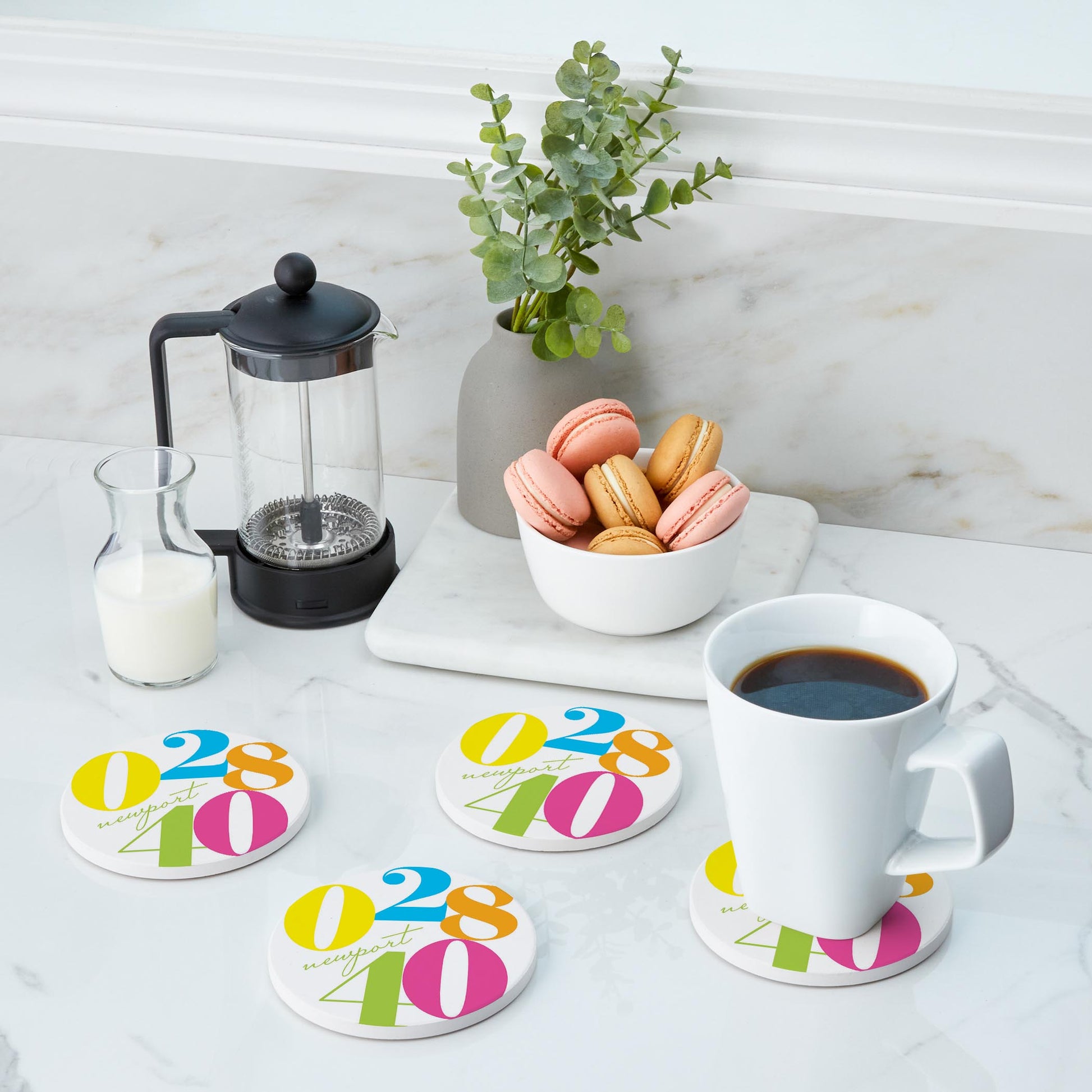 Ceramic Round Coaster 4-Set-Neon City Zip Newport Rhode Island 02840 -3