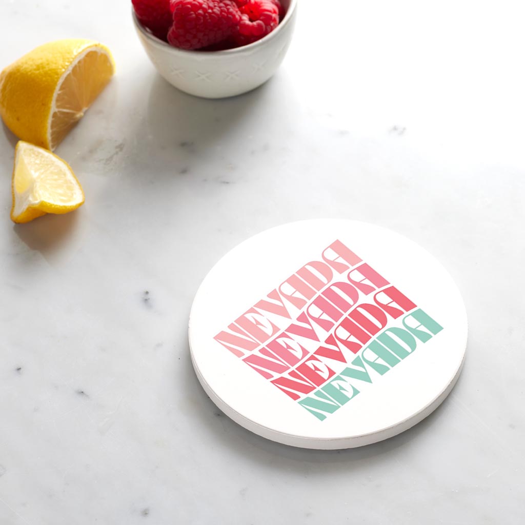 Ceramic Round Coaster-Retro Wave Nevada