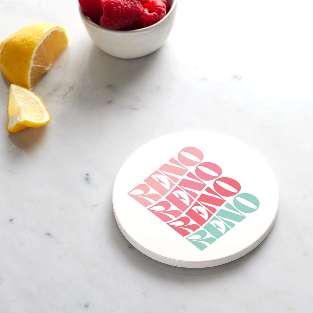 Ceramic Round Coaster-Retro Wave Reno