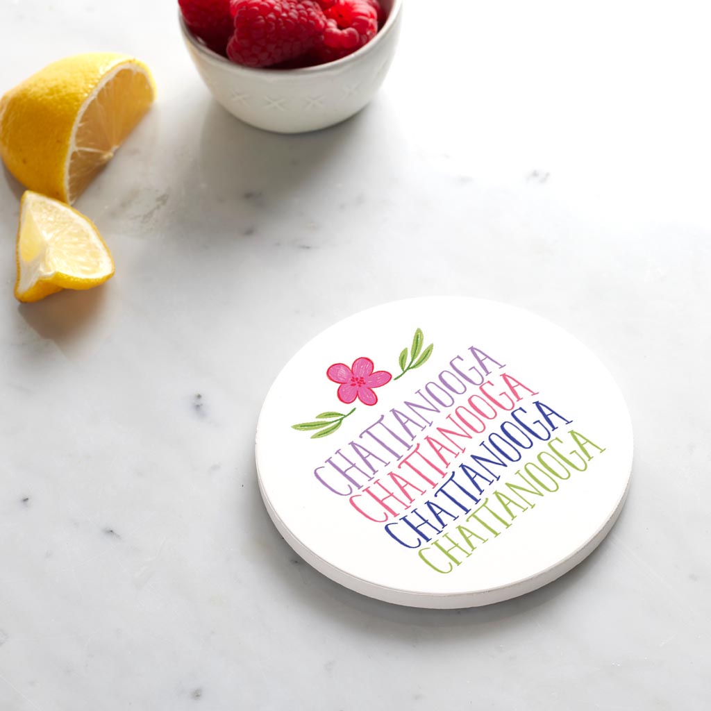 Ceramic Round Coaster-Flower Wave City & State -3