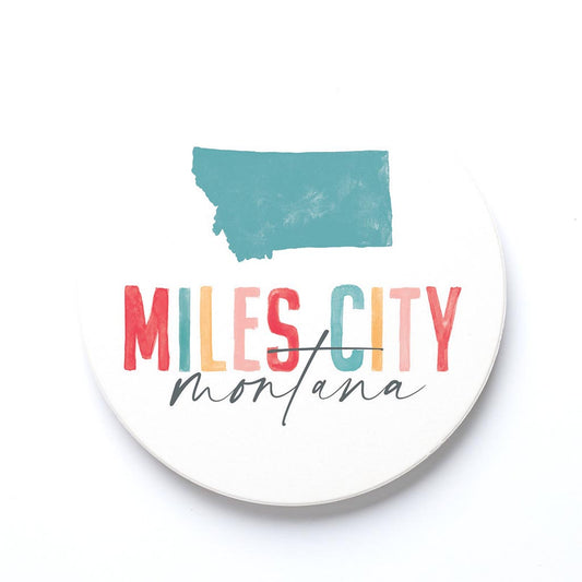 Ceramic Round Coaster-Watercolor City Miles City Montana -0