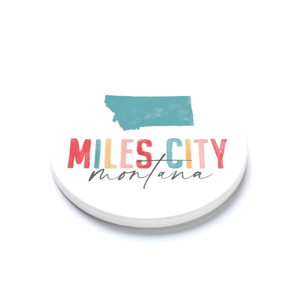 Ceramic Round Coaster-Watercolor City Miles City Montana -1