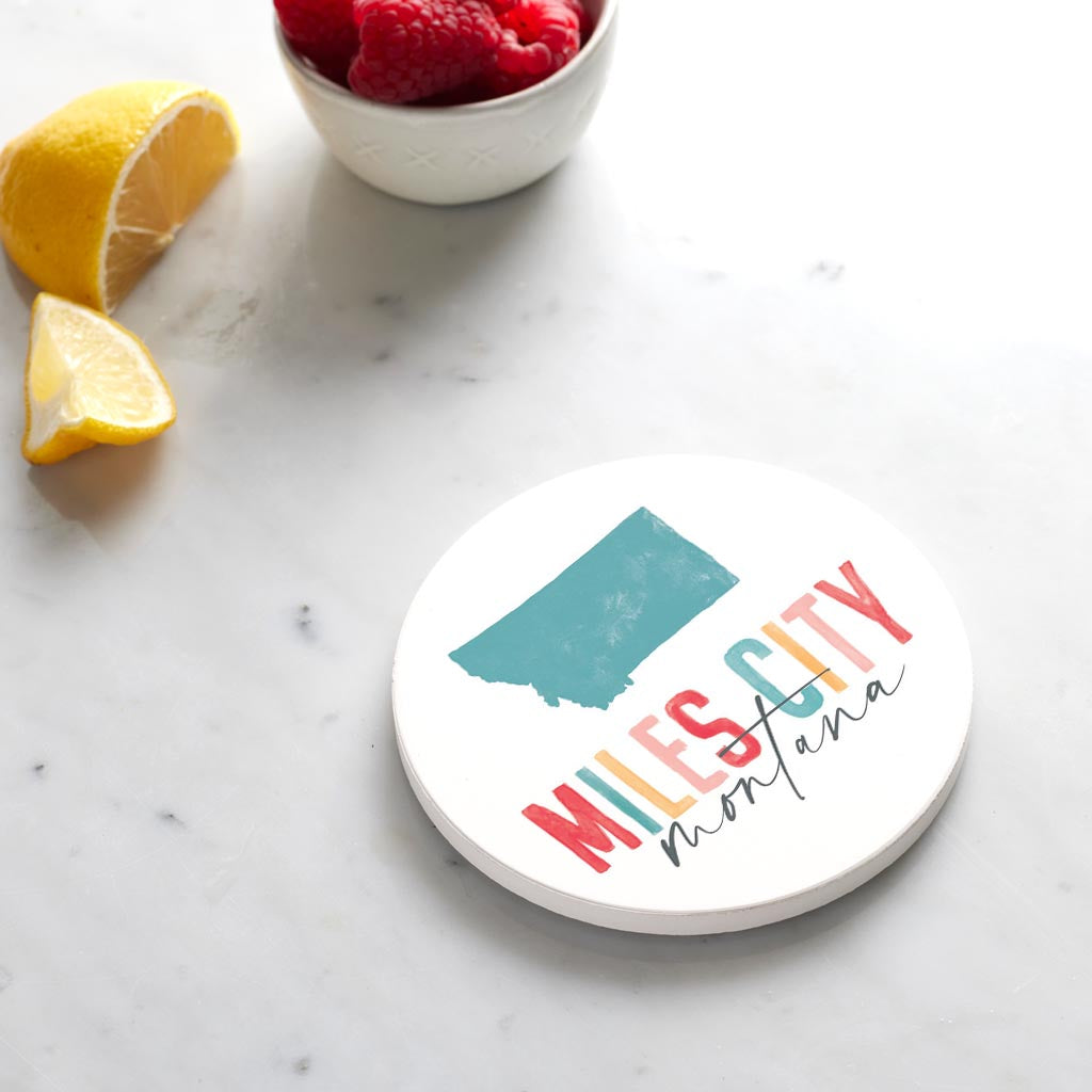 Ceramic Round Coaster-Watercolor City Miles City Montana -3